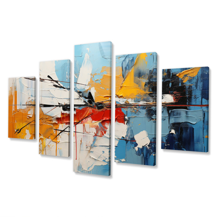 Wrought Studio Rhythmic Abstraction II Abstract Collages Wall Art Living Room 5 Panels Wayfair